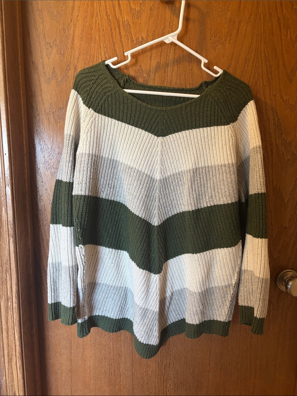 Striped Olive and Cream Knit Sweater for Women